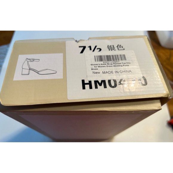 Women's Zby Heels Silver Glitter Size 7.5 Style HM0470 Ankle Strap Pointed - Picture 5 of 10